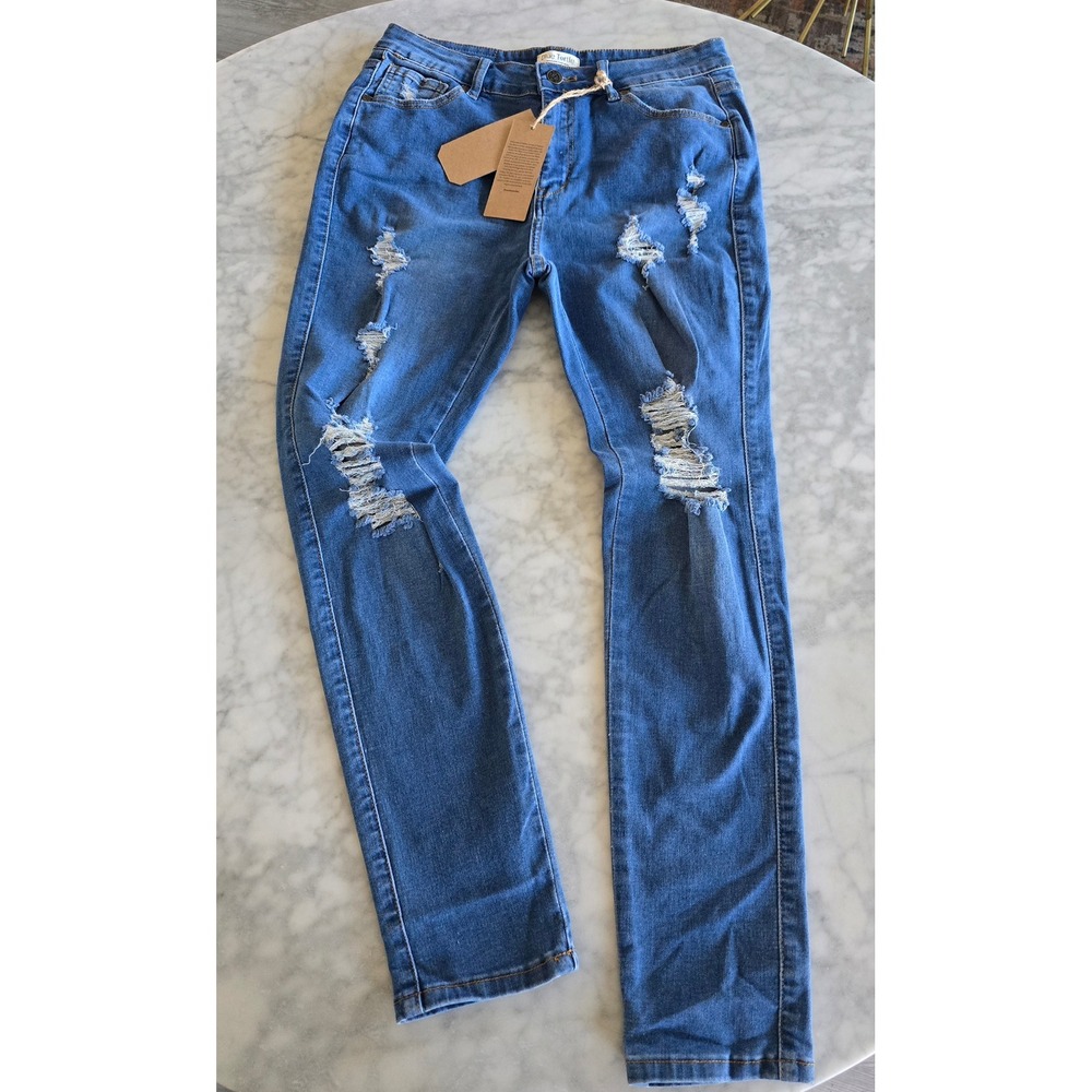 New Blue‎ Turtle Womens Sustainable Distressed Skinny Jeans Blue Size 9